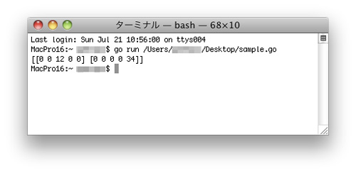 Go言語を使ったプログラムの実行結果