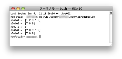 Go言語を使ったプログラムの実行結果